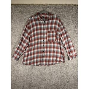 Wild Fable Plaid Flannel Button Down Shirt Plus Size XXL Red Long Sleeves Casual